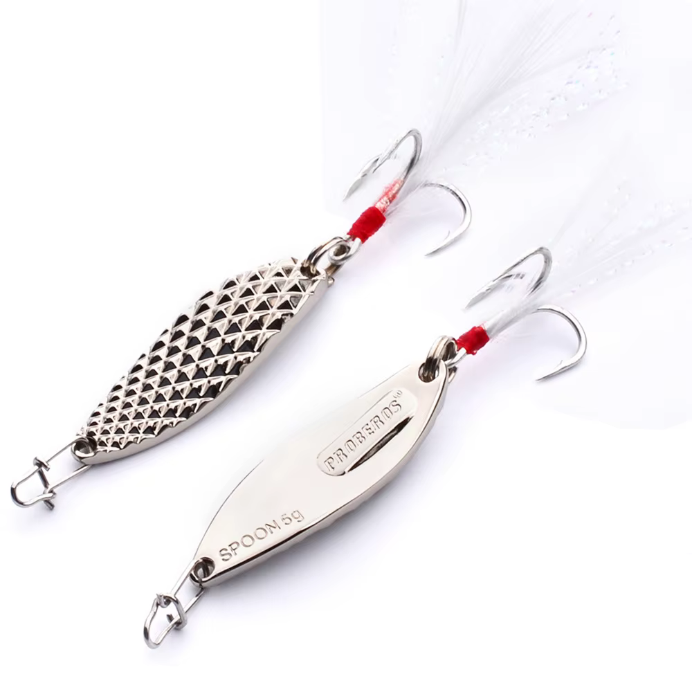 Metal Luminous Spinner Spoon Fishing Lures Dragon Scale 5g Sequins Bait Noise Paillette With Feather Treble Hook Winter Lure