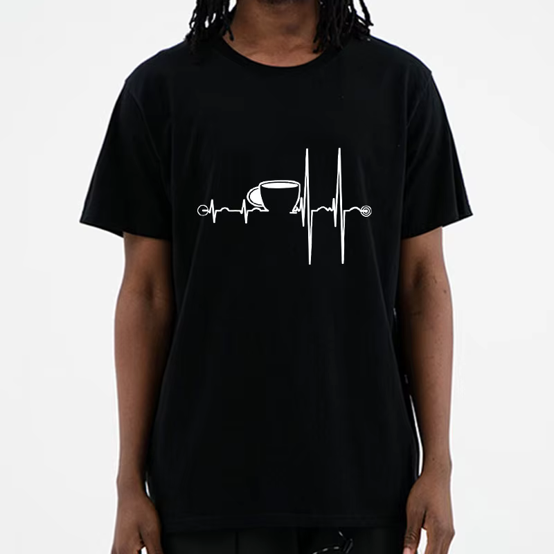 New Summer Heartbeat ECG Print T-Shirt Cup Fashion Funny 100% Cotton Clothes Men Short Sleeves T Shirts Causal O-neck Tops Tees