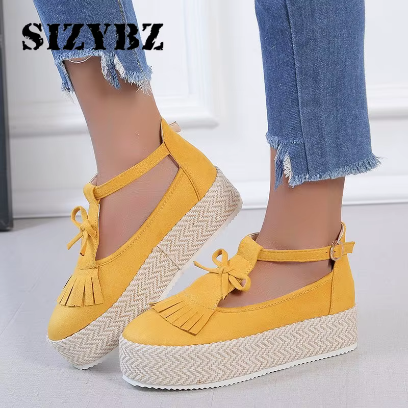New Women Sandals Butterfly-knot Flock Summer Shoes Buckle Strap Femme Flat Platform Sandalias Plus Size Shoes Fashion Round Toe