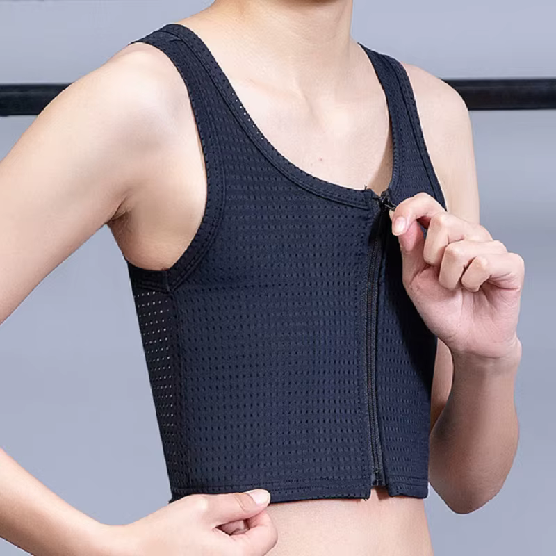 Breast Binder Vest Female Short Bandage Zipper Corset Trans Slim Corset Bra Undershirt Shaper Flatten Chest Short Tops S-4Xl New