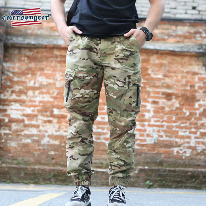 Emersongear Mens Pants Camo Trousers Tactical Ankle Banded Pants Camping Hiking Hunting Jogger Pants Wargame Black Color Zip