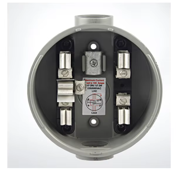 single phase 100A 3 wire round meter base 5jaws double hub 1inch  CL100 meter socket