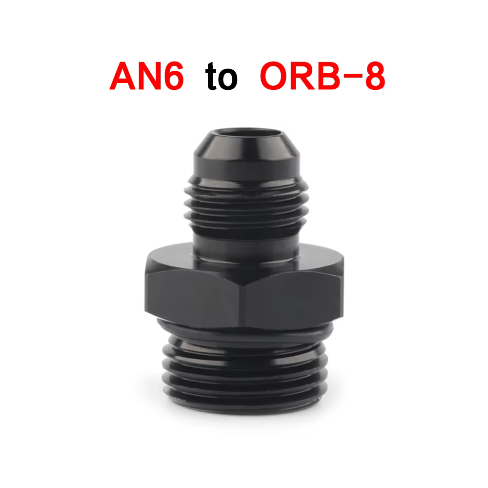 ORB-8 O-ring Boss AN8 8AN to AN6 6AN Male Adapter Fitting Black 6061-T6 aluminum  Specification : AN6 to ORB8