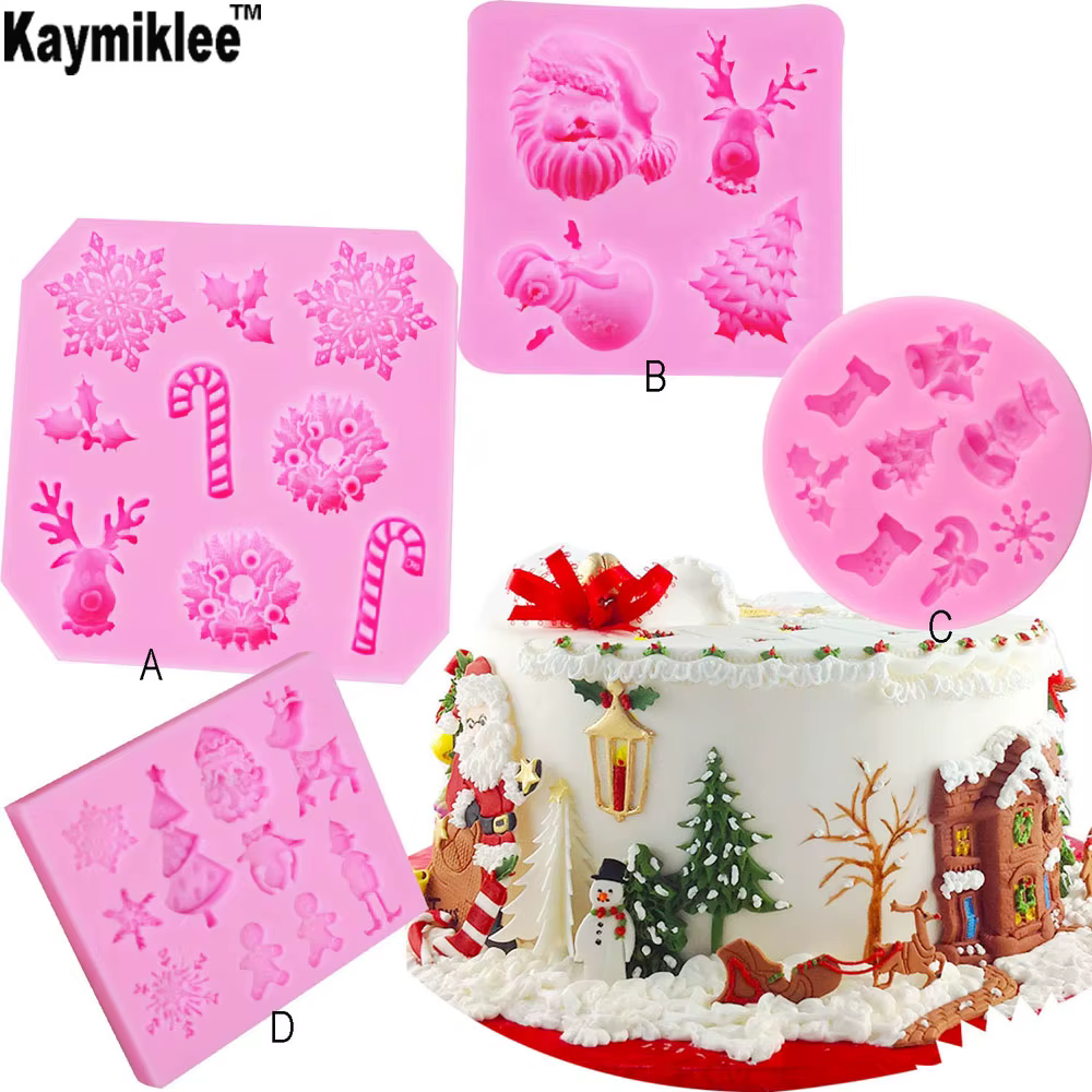 C174 Christmas Series Silicone Mold Christmas Tree Cake Decorating Fondant Mold Candy Chocolate Gumpaste Moulds 4PCS/SETA