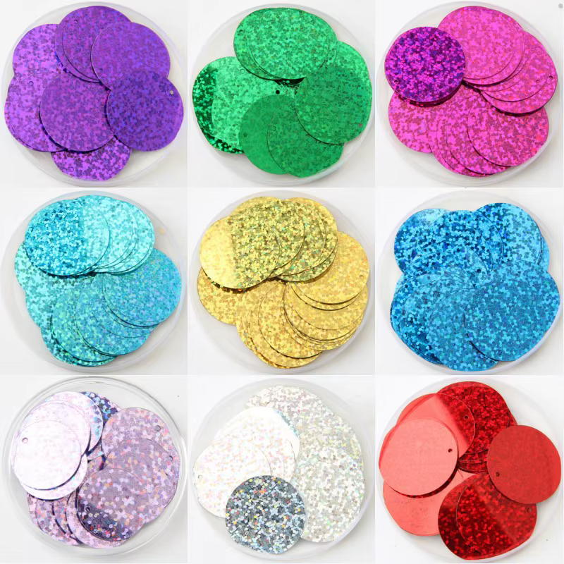 40pcs Large Round Laser Sequins 30mm PVC Flat Hologram Sequins Paillettes DIY Sewing Sequins For Wedding Craft Cloth Material