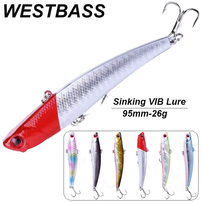 WESTBASS 1PX Sinking VIB 95mm-26g Trolling Fishing Lure Hard Vibration Wobbler Bass VIB Bait Pencil Jerkbait Isca Pescaa Pesca