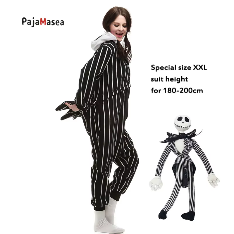 PAJAMASEA Men (145-200CM) Jack Skull Cosplay Onesie Women Halloween Cartoon One-Piece Kigurumi Adults Christmas Party Costume