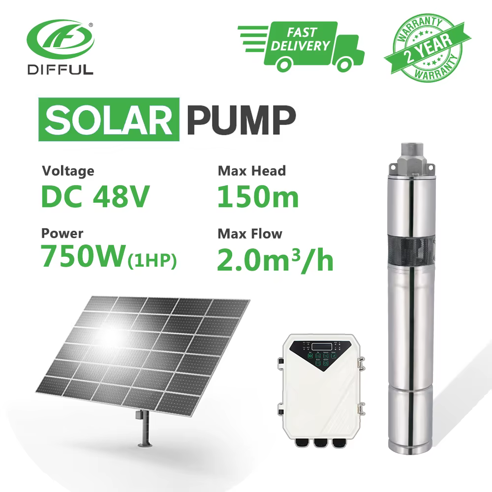 3" DC Screw Deep Well Solar Bore Pump Kits 48V 750W MPPT Controller Off Grid (Max Head 150m, Flow 2000L/H)