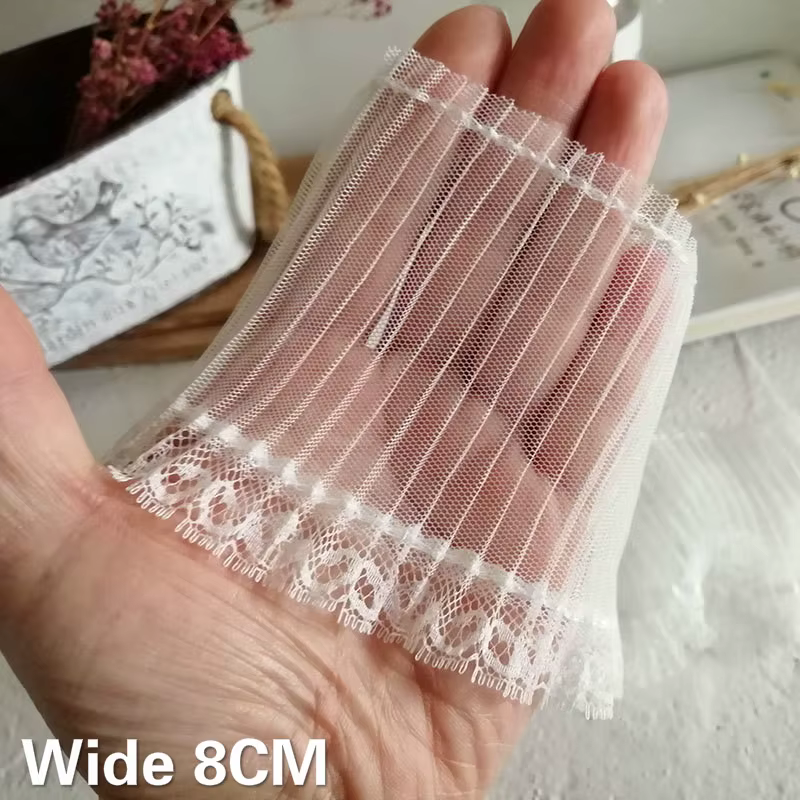 8CM Wide White Black Tulle Fabric Mesh Elastic Folds Lace Embroidery Ribbon DIY Handmade Material Curtain Skirt Dress Decoration