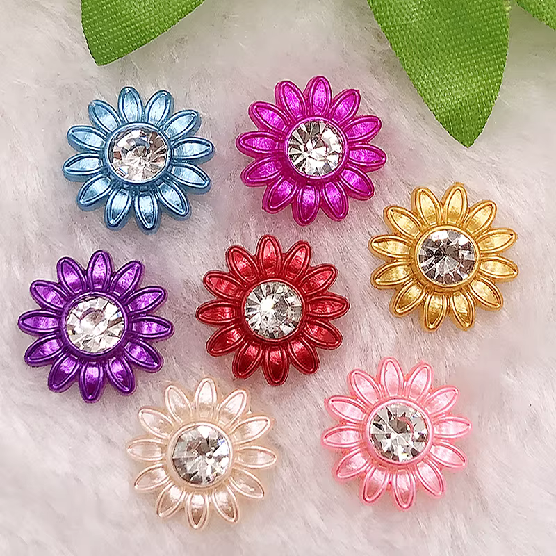 DIY 10pcs mix 19mm AB Resin 3d flower Flatback Rhinestone Wedding buttons crafts