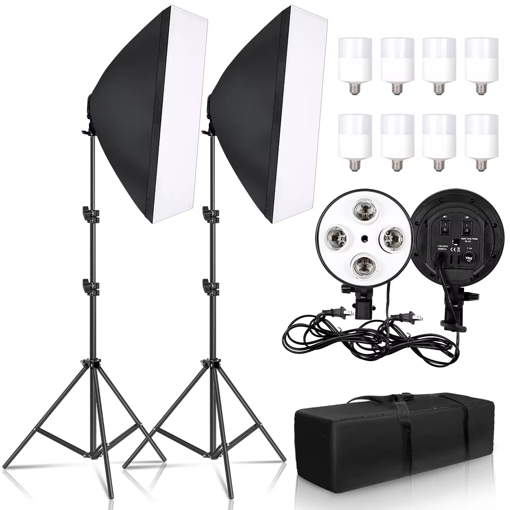 Softbox Lighting Kit Photography Continuous 45/135W Bulbs 4in1 Bulb Socket Light Suit With 2m Tripod Stand Studio Photo
