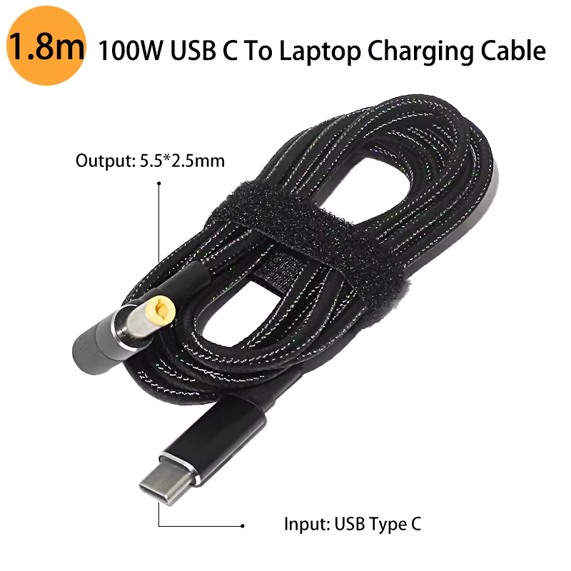 100W USB Type C PD to Dc Power Adapter Connector 5.5x2.5mm USB C Fast Charging Cable Wire for Asus Lenovo Laptop Charger