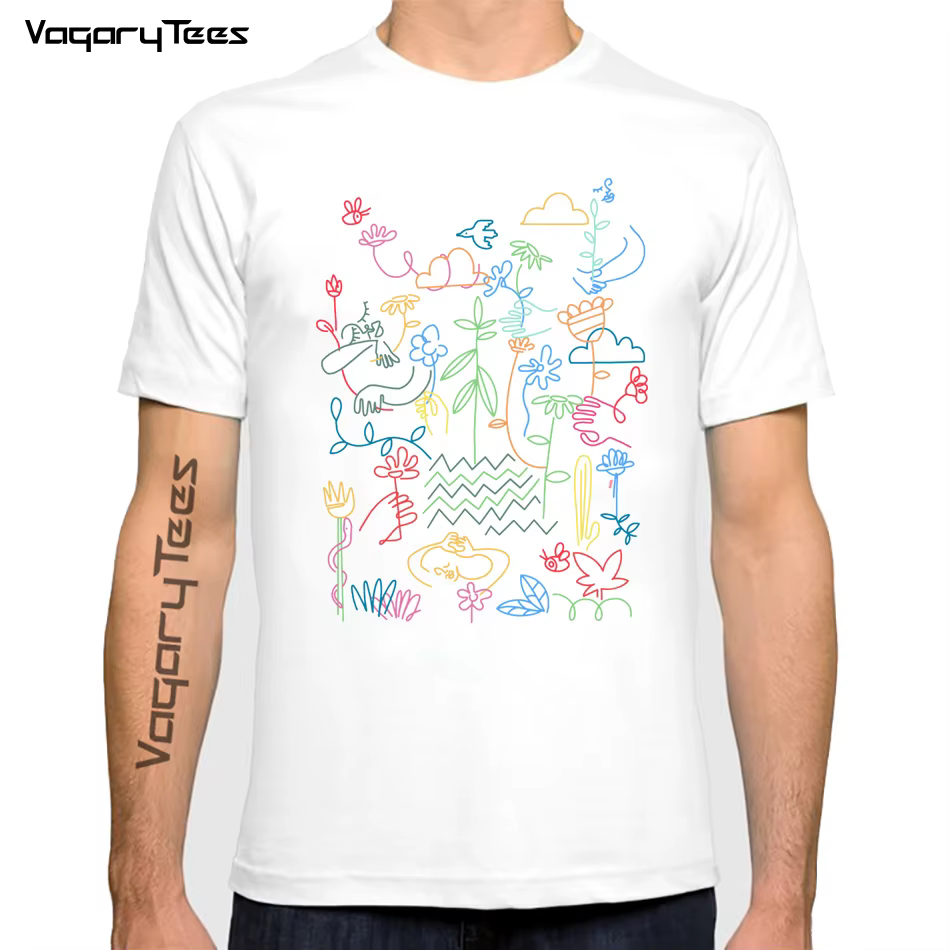 Vagarytees 2022 Little artist's hand-painted illustration Fashion T-shirt simple art The garden print printing men's T-shirt