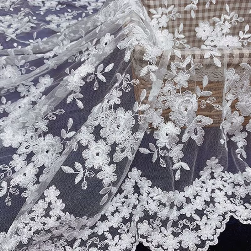 Soft mesh embroidery flower tulle lace fabric DIY dress skirt wedding veil gauze by the yard