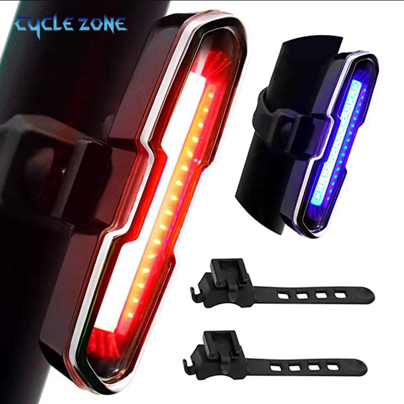 Bike Tail Light Ultra Bright USB Rechargeable LED Bicycle Rear Light  5 Light Mode Headlights with Red & Blue for Cycling Safety