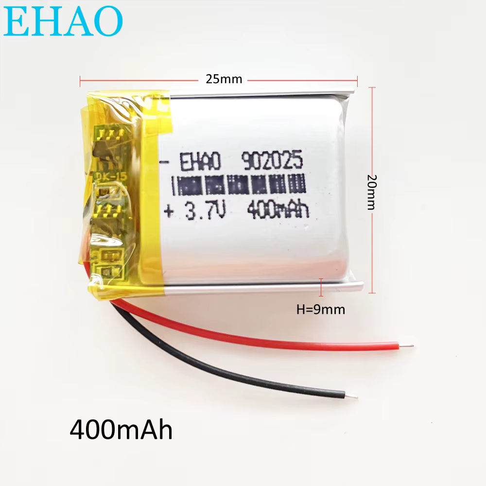 3.7V 400mAh Polymer Lithium Lipo Rechargeable Battery 902025 For Led Light Mp3 GPS Bluetooth Massager Headphone Recorder