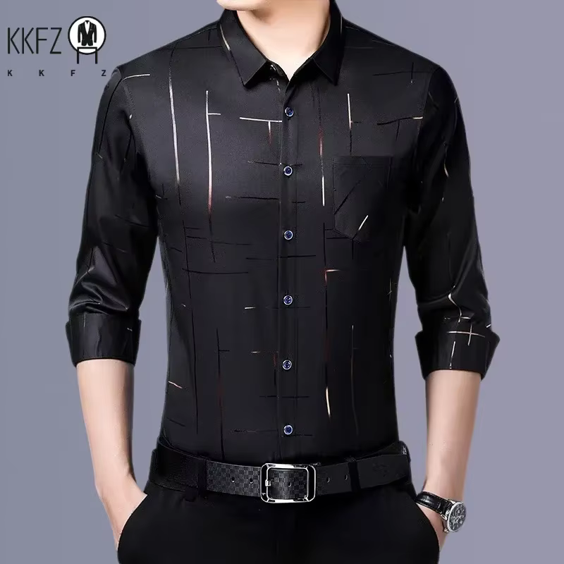 Men's Casual and Fashionable Long Sleeved Printed Shirt, Non Ironing and Wrinkle Resistant Business Top