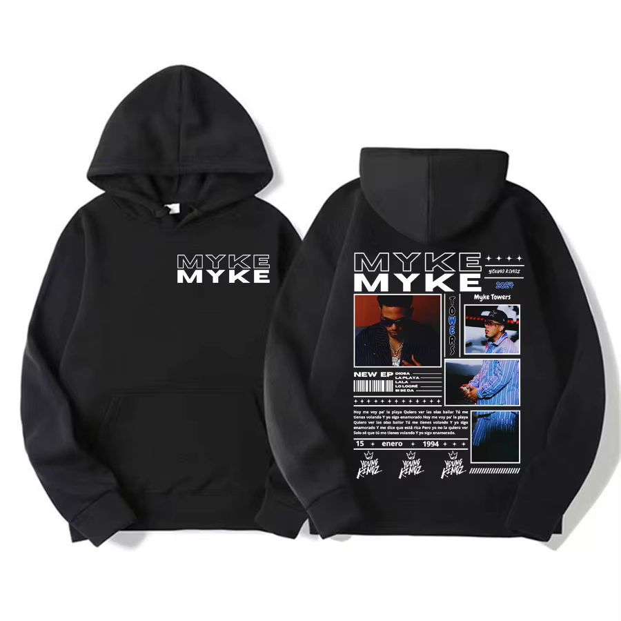 Rapper Myke Towers Album Cover Graphic Sweatshirt Men's Harajuku Hip Hop Hoodies Unisex Casual Fleece Pullover Hoodie Streetwear