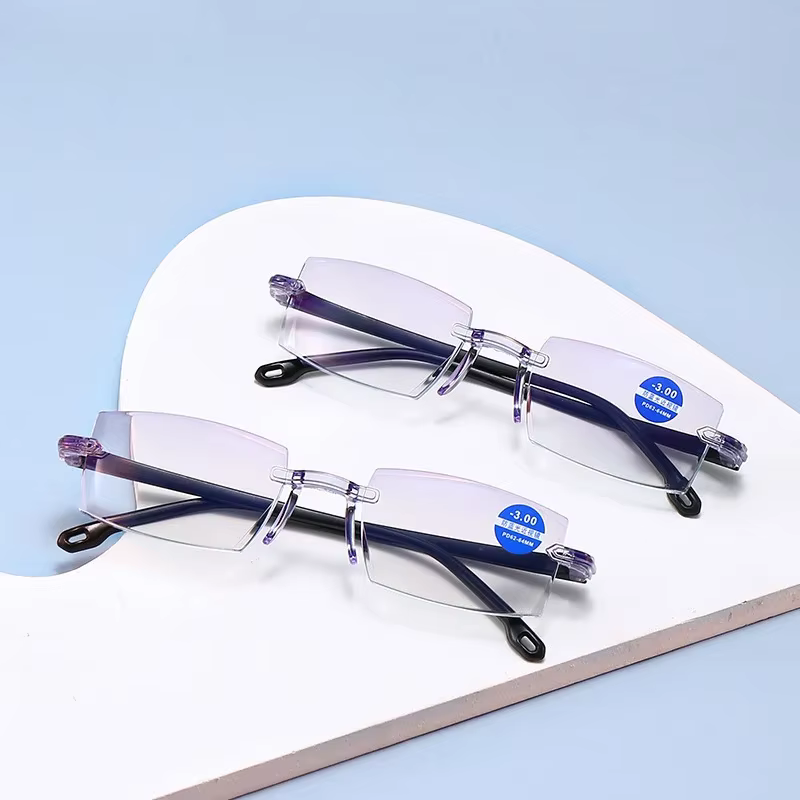 Square Myopia Glasses Women Men Fashionable Frameless Edge Cut Finished Products Prescription Eyeglasses 0 To -6.0 Brille Herren