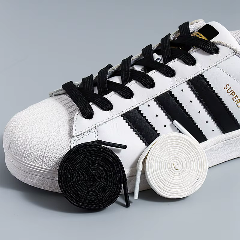 Flat Shoelaces Black White Classic Shoe Laces Precision weaving Wear-resistant and Anti-corrosion Polyester Shoelace Unisex