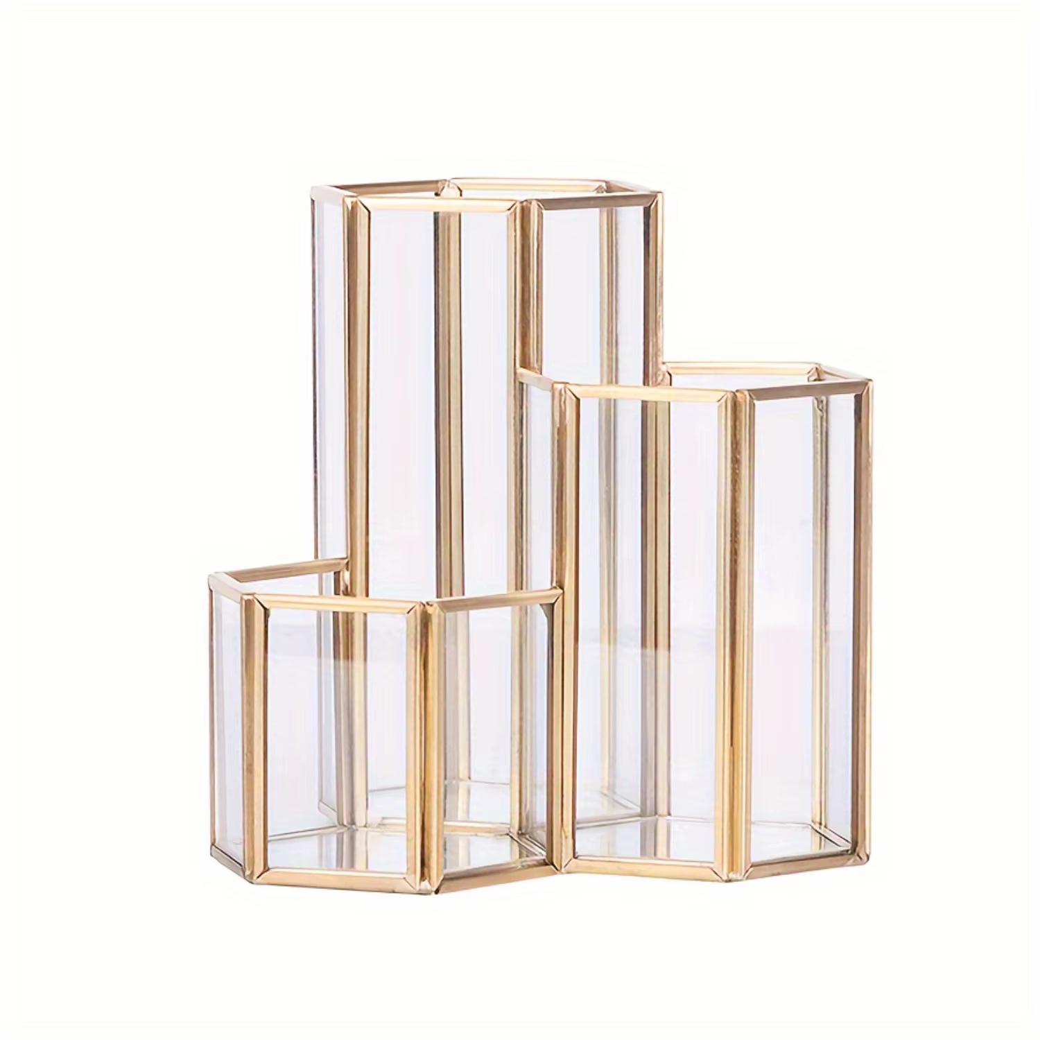 1pc Glass Jewelry  Box,  Bucket, Multi-purpose Makeup Pen  Bucket, Glass Pen Container, Multi-functional Desktop Organizer, Meta