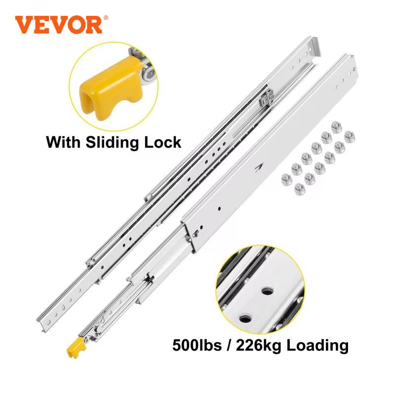 VEVOR Heavy Duty Drawer Slides 32\" Length Locking Drawer Slides 500lbs Load Capacity Long Full Extension Drawer Slide 1 Pair