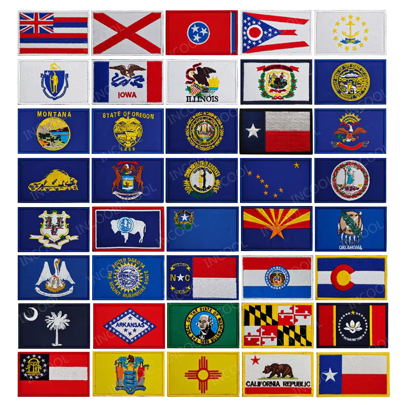 Embroidered Patches United States State Flag Patch US USA California Texas Florida Maryland Armband Appliqued Flags Patches