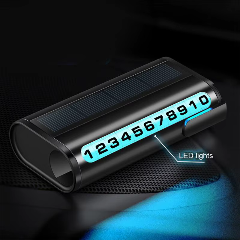 LED Night Luminous Auto Parking Card Solar Car Temporary Parking Card Universal H idden Phone Number Plate Car Decoration 3Color