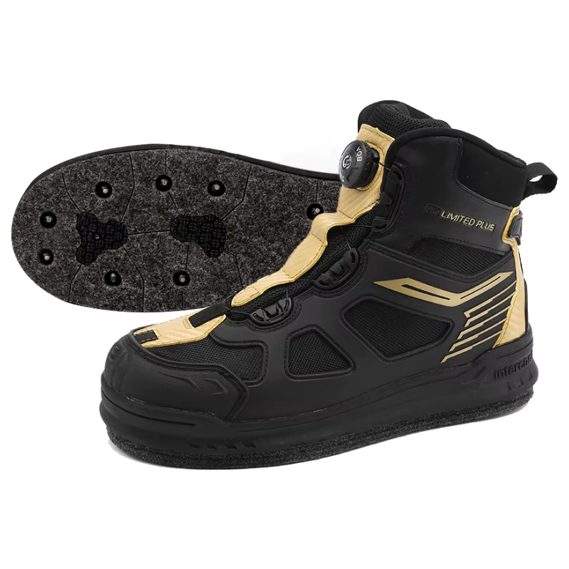 Black Rubber Boots for Adults, Breathable Fly Shoes, Anti-Slip, Waterproof, Felt Sole, Outdoor Fishing, New
