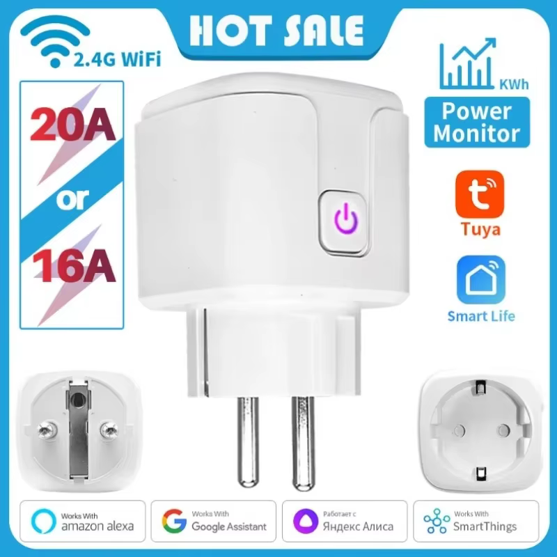 Tuya WiFi Smart Plug 16A/20A EU Power Monitor Switch Smart Socket With Timing Function Smart Life Support Alexa Google Home