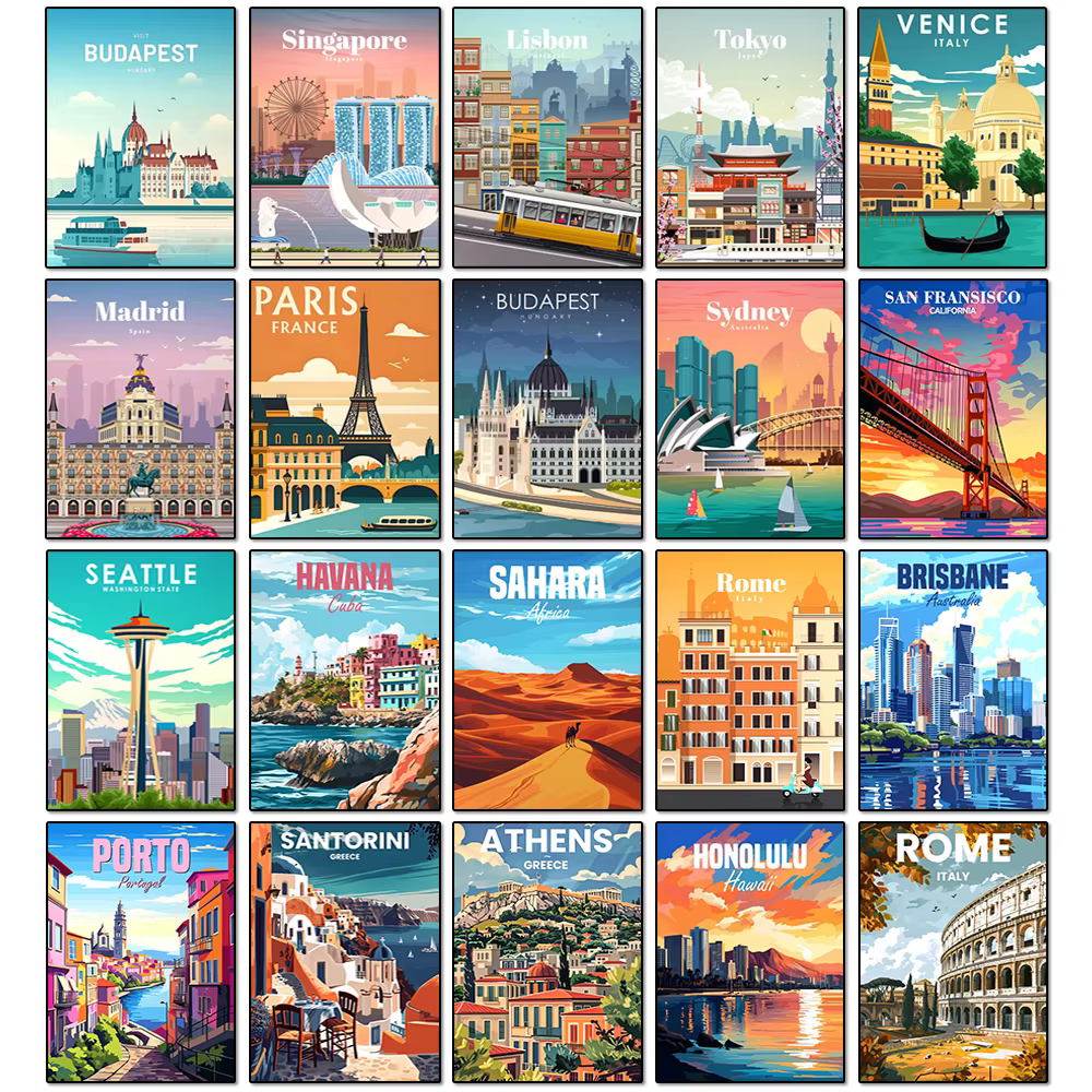 Urban Architecture Diamond Painting Decoration Diy Full Drill Santorini Madrid Rome Mosaic Inlay Cross Embroidery Set Gift