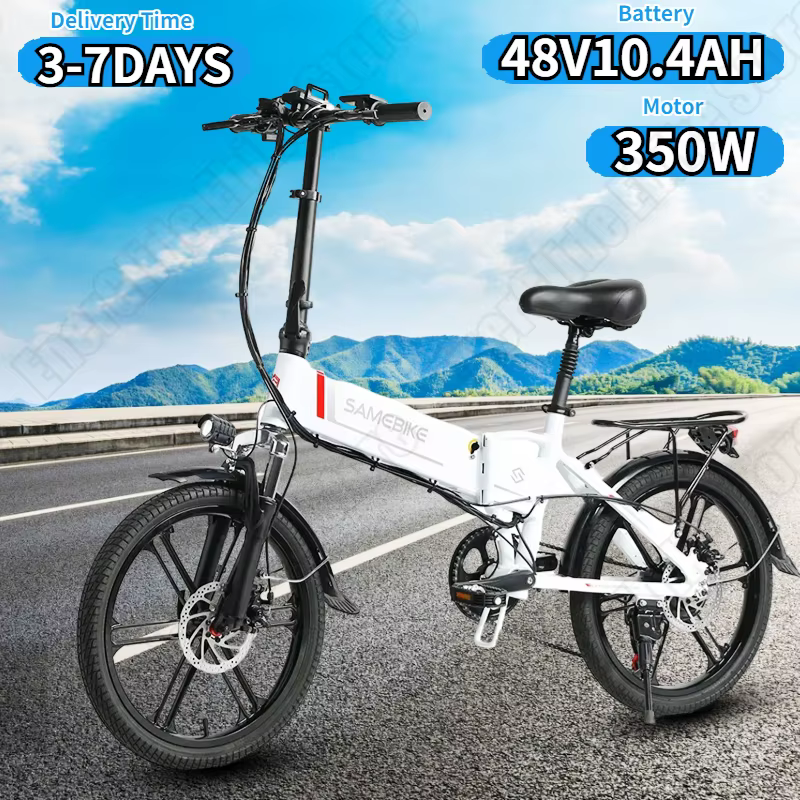 SAMEBIKE Electric Bike 350W Motor 48V10.4AH Lithium Battery City Trip Folding Electric Bicycle 20-inch Tire All Terrain E-bike