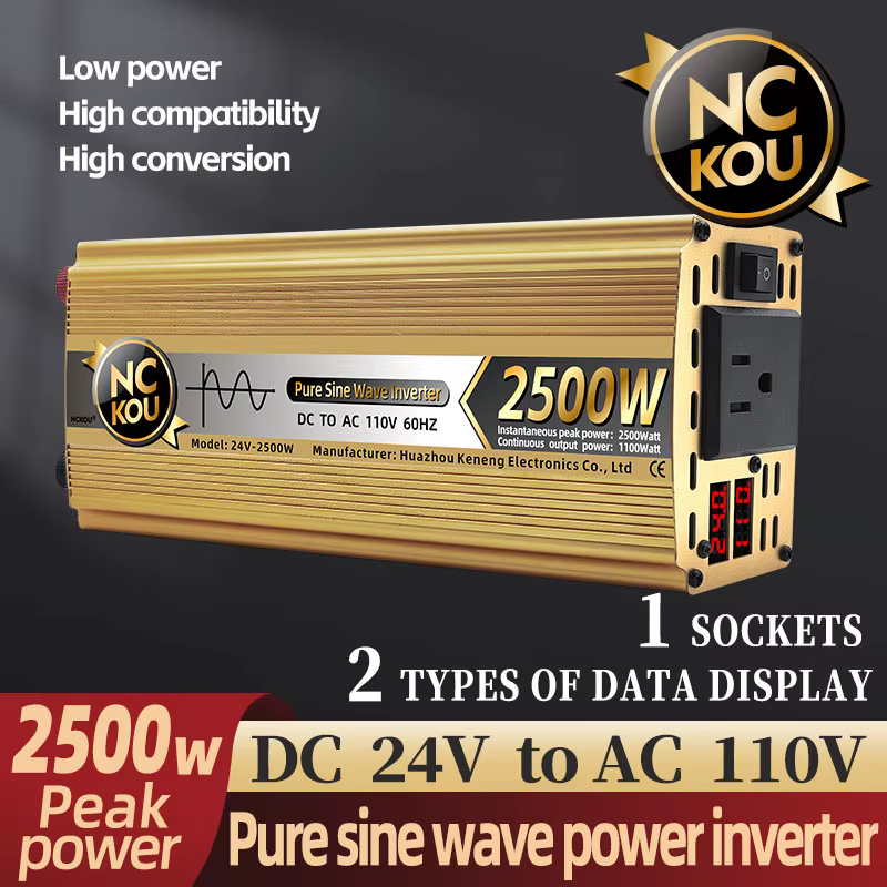 NCKOU single socket dual digital display pure sine wave 2500W inverter DC 24V to AC 110V