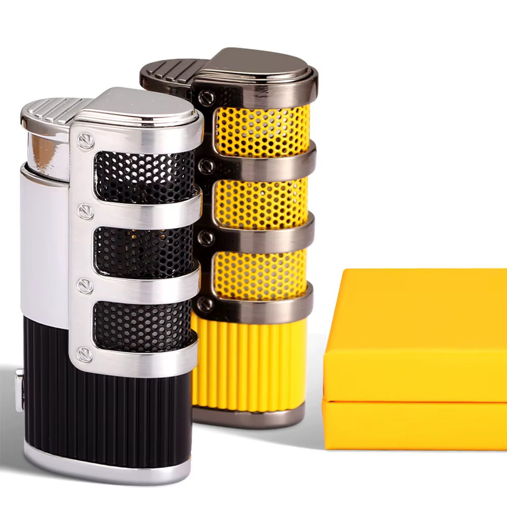 Metal Cigar Lighter Windproof Butane Gas 3 Jet Firepower Cigar Torch Lighter With Punch Cutter Smoking Tool