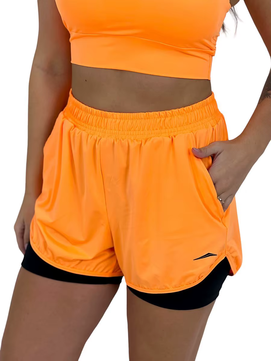 NEONCOLORS Women's Beach Sport Double Shorts-Neon Orange