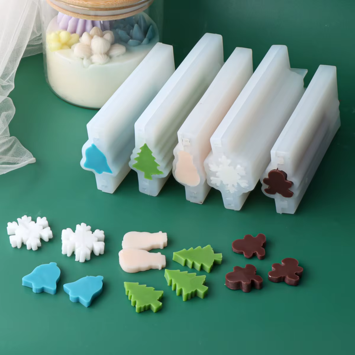 Christmas Tree Soap Tube Silicone Mold Snowflake Gingerbread Man Snowman Bell Design Soap Making Mold DIY Soap Resin Art Gift