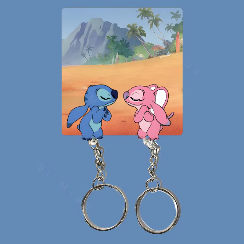 Disney Stitch Couple Key Holder Wall Prevent Loss Key Pendant Lover Key Chain Home Decor Refrigerator Sticker Storage Home Decor