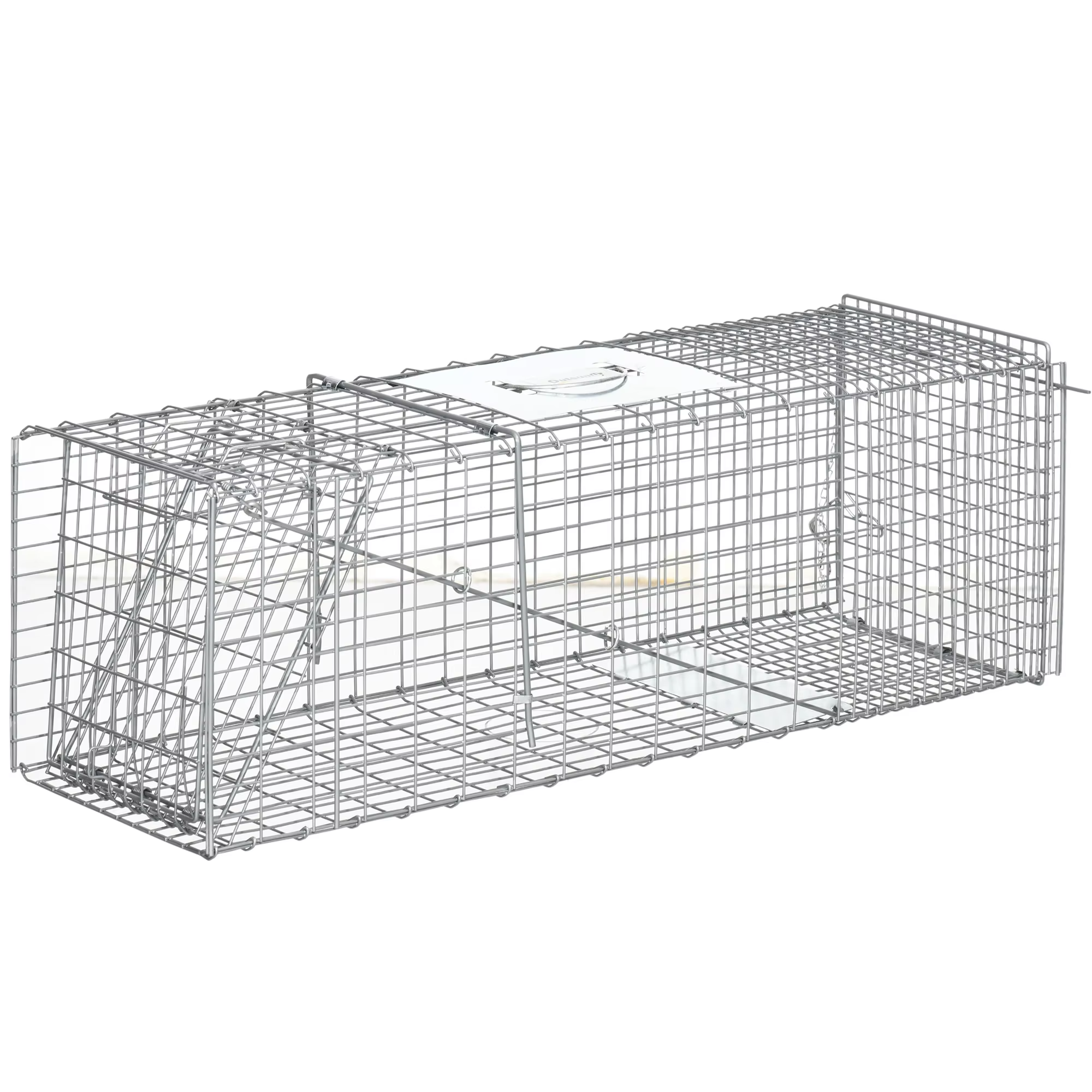 Outsunny folding live animal trap 93x31x34,5 cm wire catch cage with door and handle for rabbits rat rodents Silver