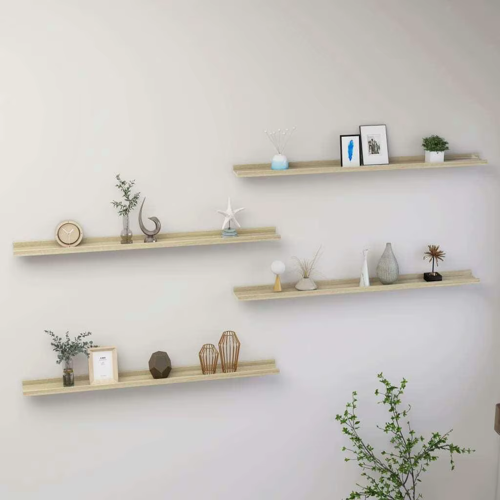 4-Piece Sonoma Oak Wall Shelves Set - 100x9x3 cm, Stylish Storage Solution for Home Decor