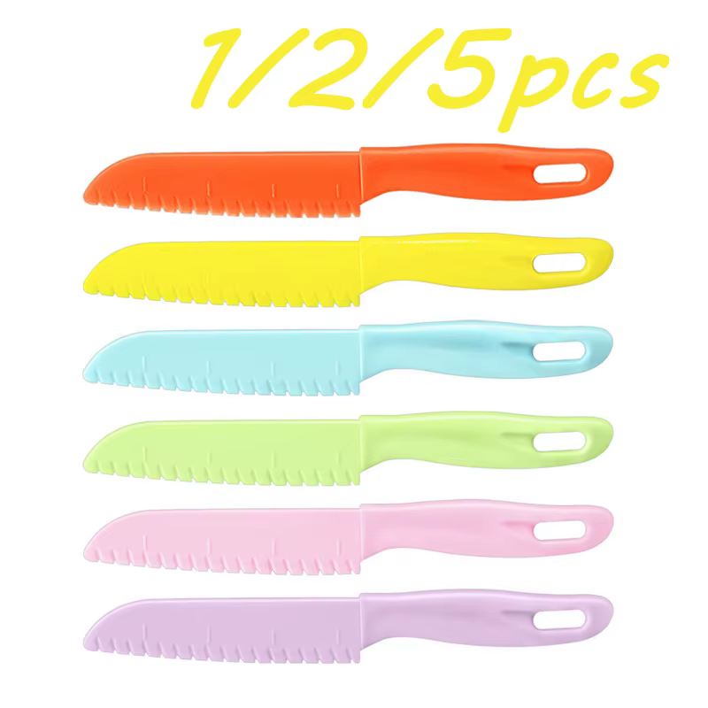 1/2/5Pcs Knife Kids Paring DIY Kids Knife Plastic Fruit Sawtooth Cut Safe Kitchen Toddler Chef Bread Lettuce Cooking Children's