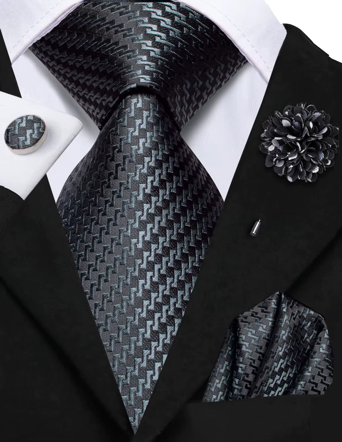 Grey Striped Silk Business Tie For Men Handky Cufflink Brooch Men Necktie Fashion Designer Wedding Party Dropship Hi-Tie