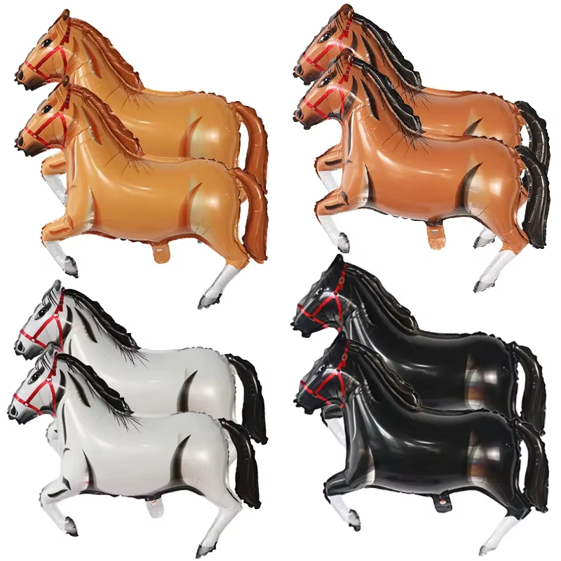 Large White Horse Foil Balloons Happy Birthday Party Decoration Mylar Balloon Cowboy Animal Baby Shower Farm Air Globos Supplies