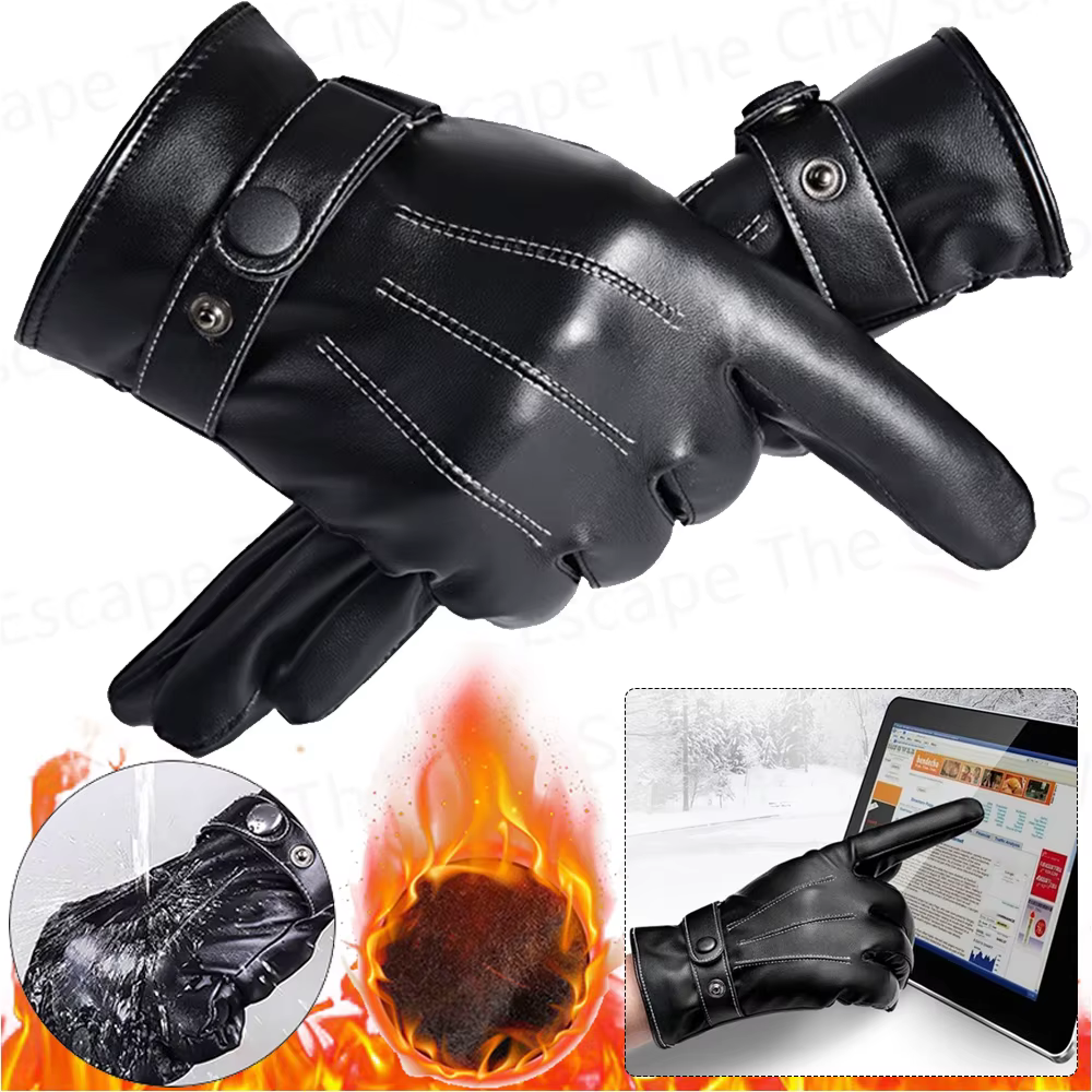Men Winter Waterproof Cycling Gloves Warm Full Finger Touch Screen Gloves PU Leather Protection Gloves for Outdoor Sports