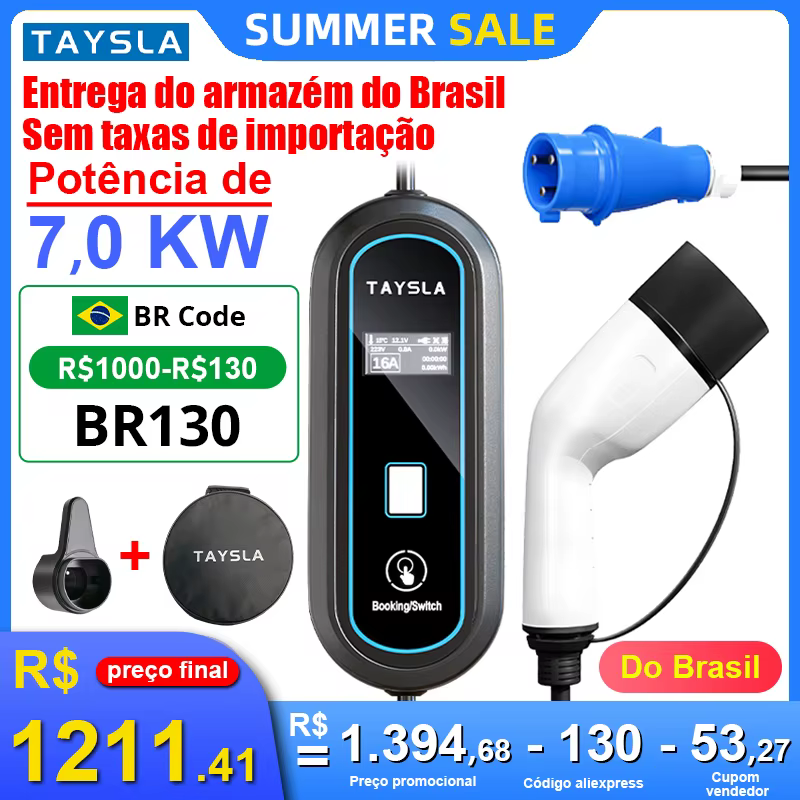 TAYSLA Portable Electric Car Charger 32A 5M Cable EVSE Charger CEE Plug 7kW Type2 Wallbox for Electric Vehicle BYD