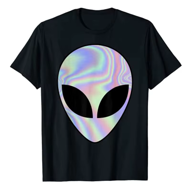 Alien Head T-Shirt Colorful Alien-Ufo Rave Tee Y2k Top I Want To Believe Graphic Outfits Funny Believers In Life on Mars Clothes