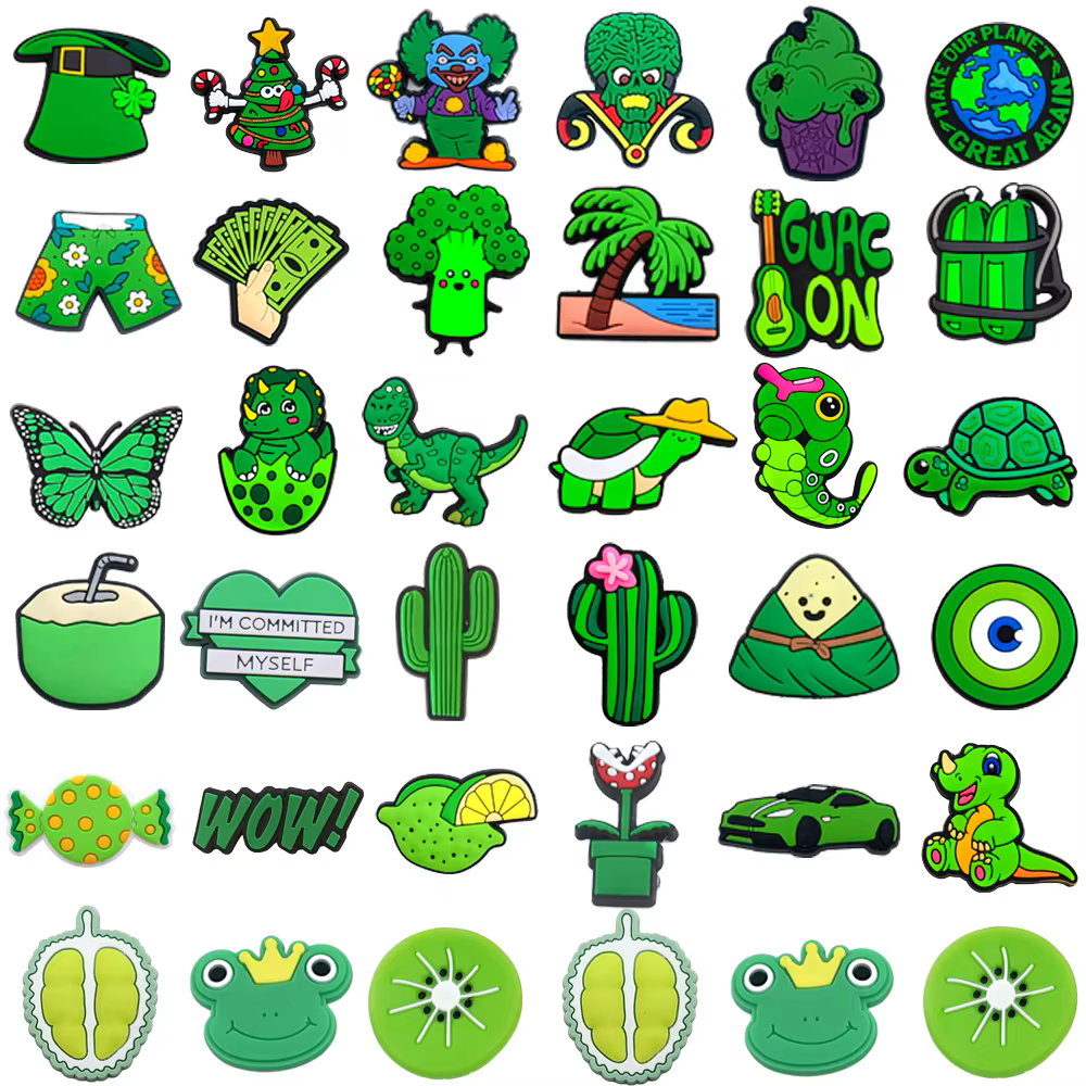1Pcs Cartoon green series Shoe Charms Sandals Buttons PVC Shoe Decorations Accessories For Teens Party Gifts