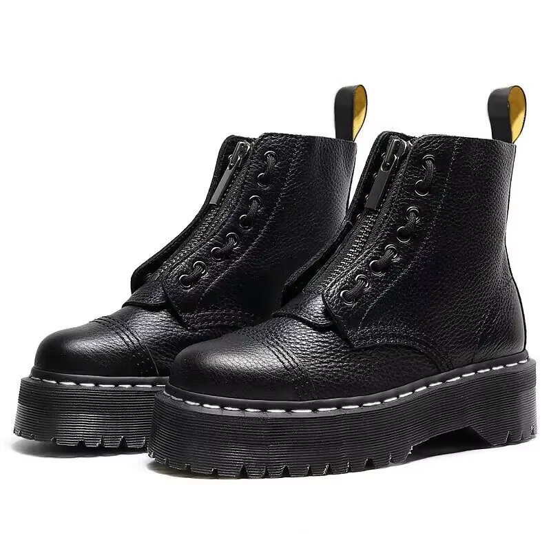 Original Women Platform Boots Leather Men Thick Sole Ankle Sexy Female Punk Motorcycle Shoes Combat Booties Plus Size 35-45