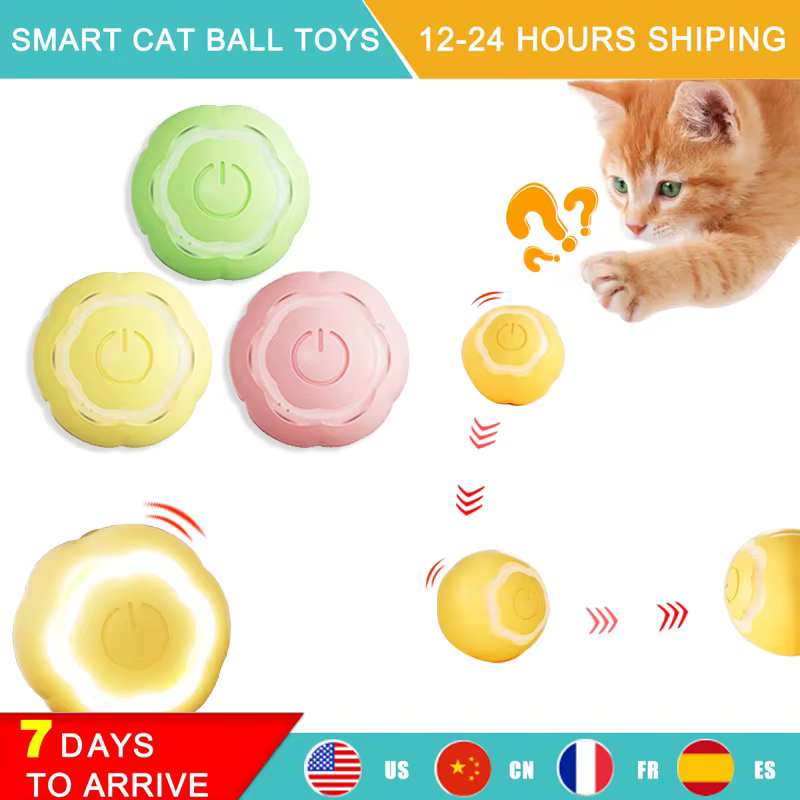 Smart Cat Toys Electric Cat Ball with Lights Automatic Rolling Cat Interactive Training Self-moving Toys for Indoor Pet Playing