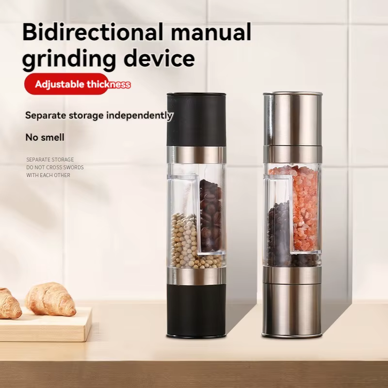 Salt and Pepper Grinder 2 in 1 Manual Stainless Steel Salt Pepper Mills with Adjustable Ceramic Grinding Spice Mill Kitchen Tool
