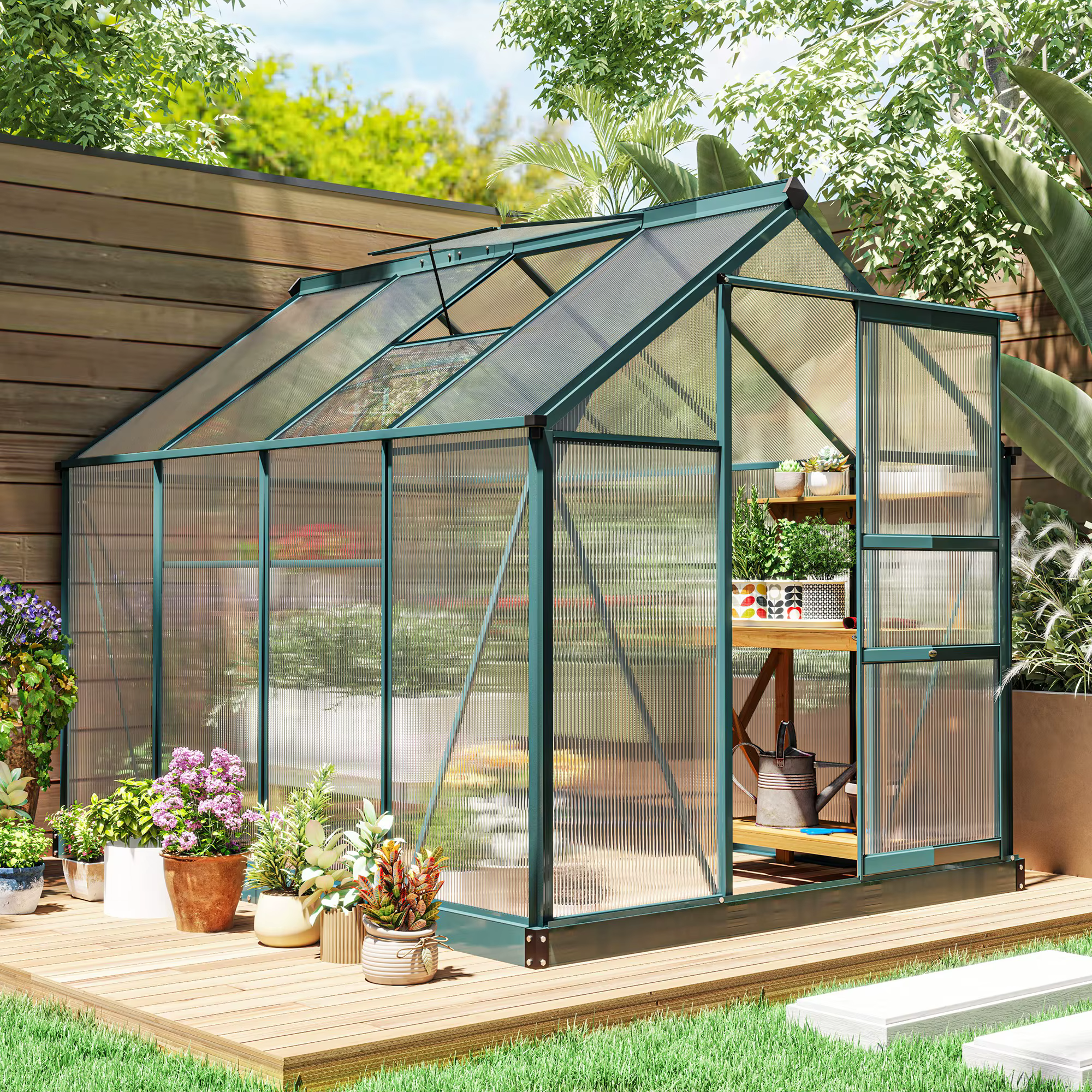 6' X 8' X 7 Greenhouse Aluminum Frame Walk-In Outdoor Plant Garden Polycarbonate